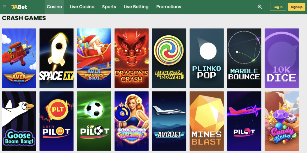 7A Bet - Non UK casino offering crash games.
